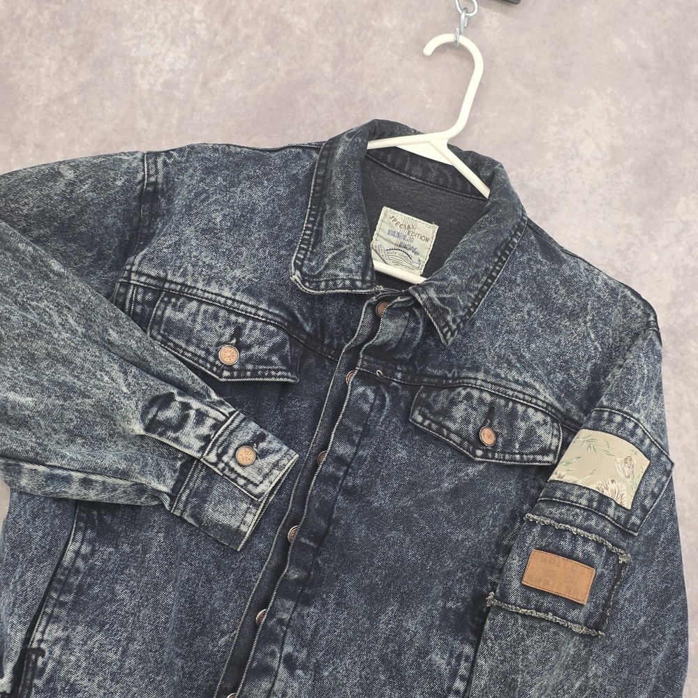 Vintage Bugle Boy Jean Jacket Womens Medium Acid Wash Blue Patchwork 80s 90s
